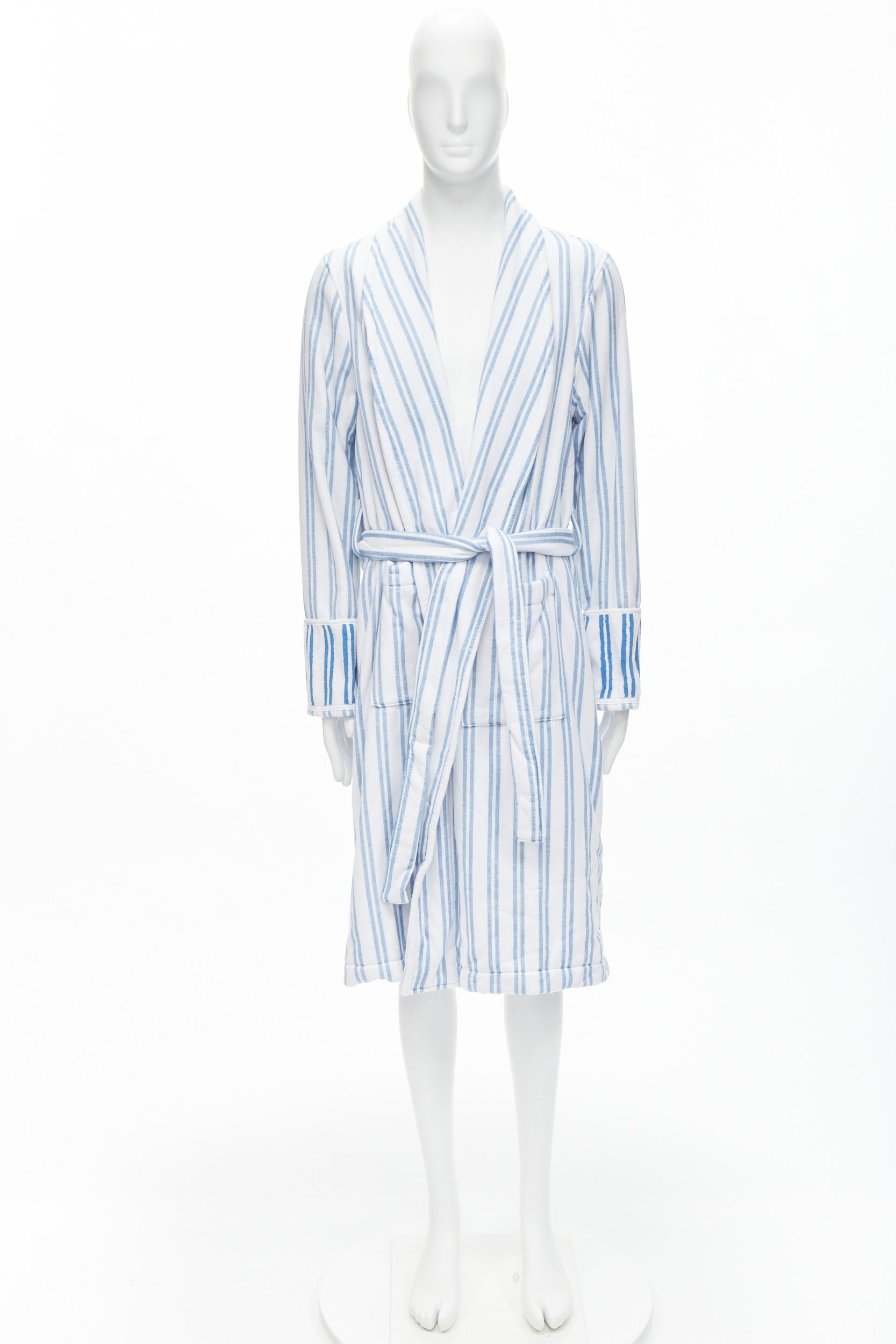 BALENCIAGA Demna Resort blue white striped belted bathrobe coat FR42 L Rihanna 2