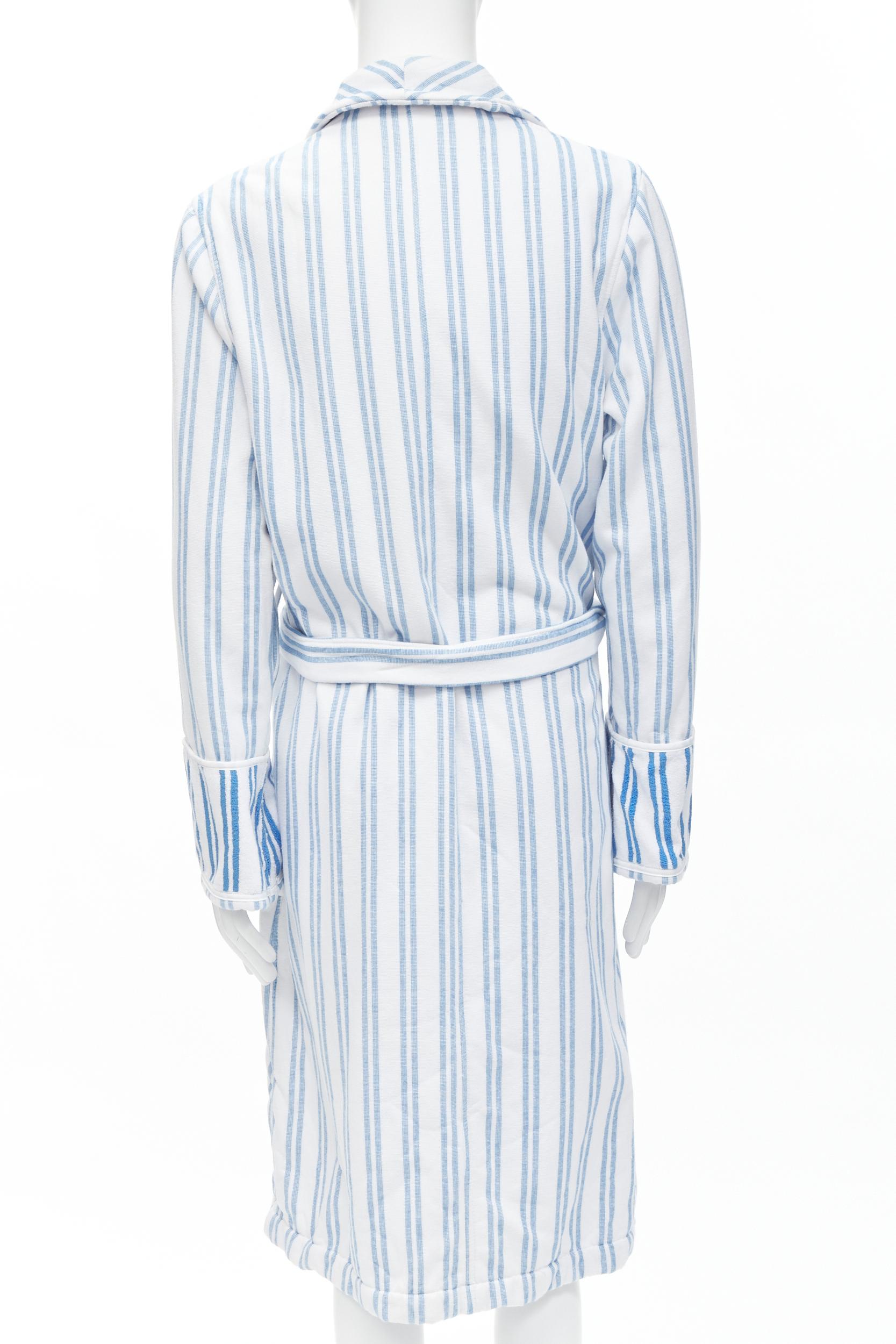 BALENCIAGA Demna Resort blue white striped belted bathrobe coat FR42 L Rihanna 3