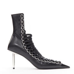 Balenciaga Demna Runway Corset 80 in pelle nera con lacci in metallo argentato EU36