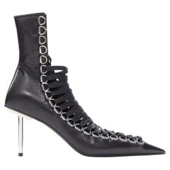 BALENCIAGA Demna Runway Corset 80 cuir noir métal argenté lacets bottines EU37
