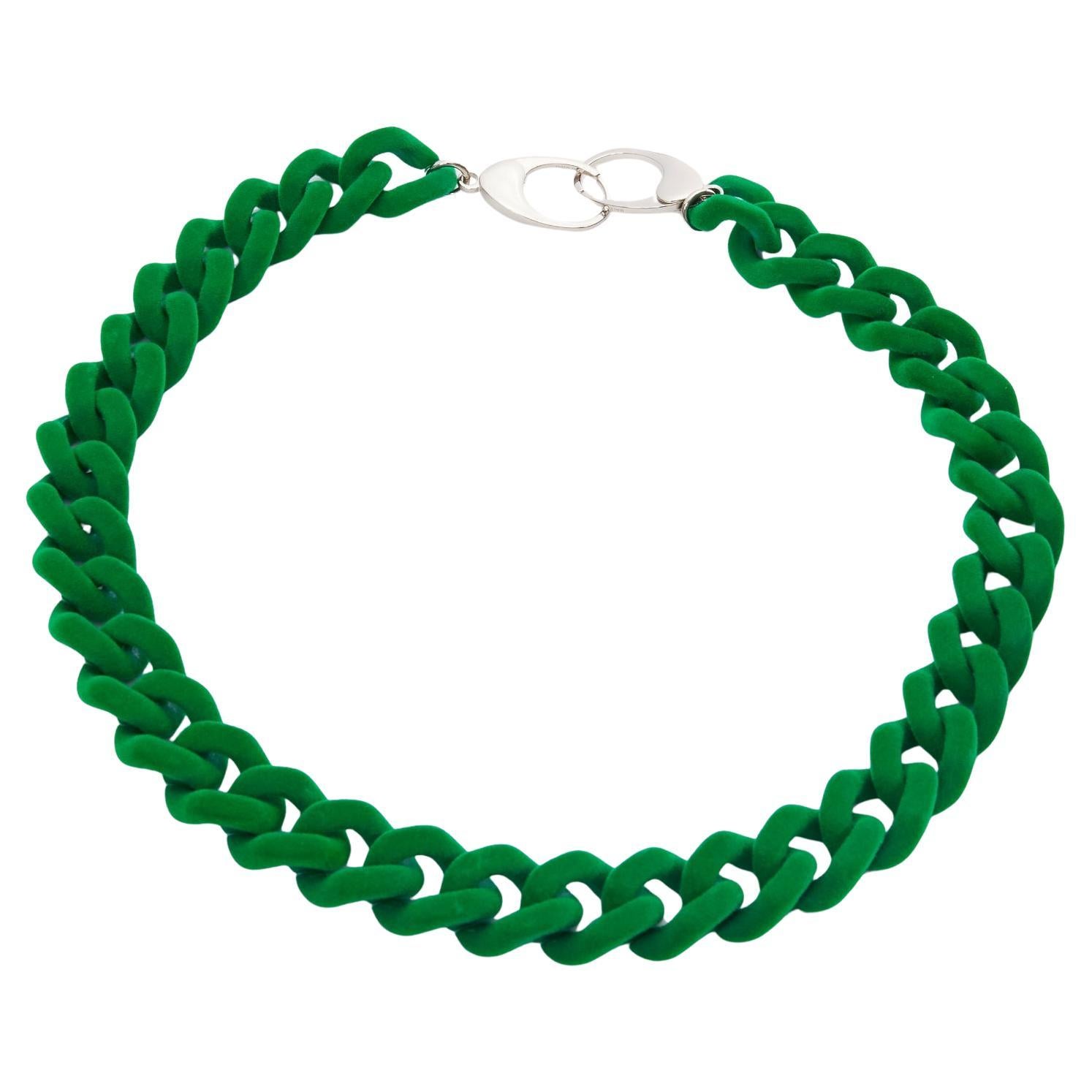 BALENCIAGA Demna Runway green velvet oversized curb chain glasses chain For Sale