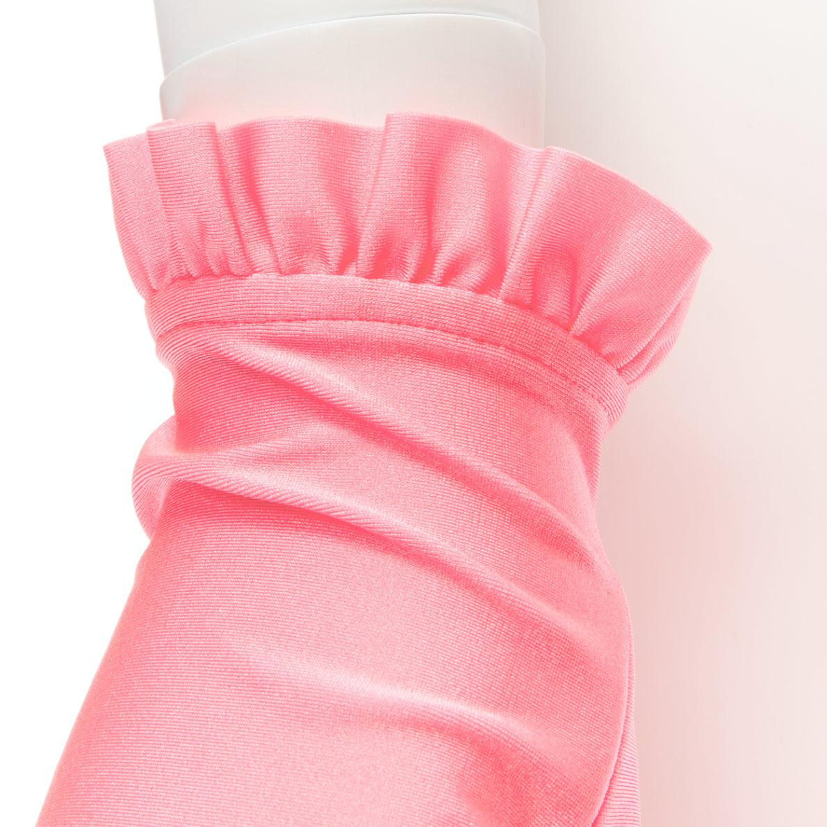 Pink BALENCIAGA Demna shiny pink lycra ruffle edge short gloves For Sale