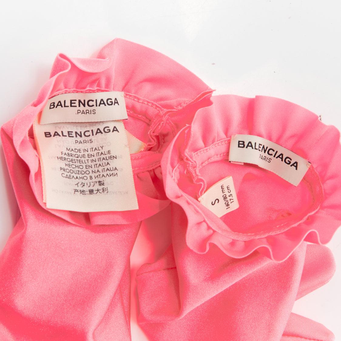 BALENCIAGA Demna shiny pink lycra ruffle edge short gloves In Excellent Condition For Sale In Hong Kong, NT