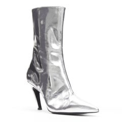 BALENCIAGA Demna silver metallic mirrored leather high ankle boots EU38