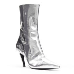 BALENCIAGA Demna silver metallic mirrored leather high ankle boots EU38