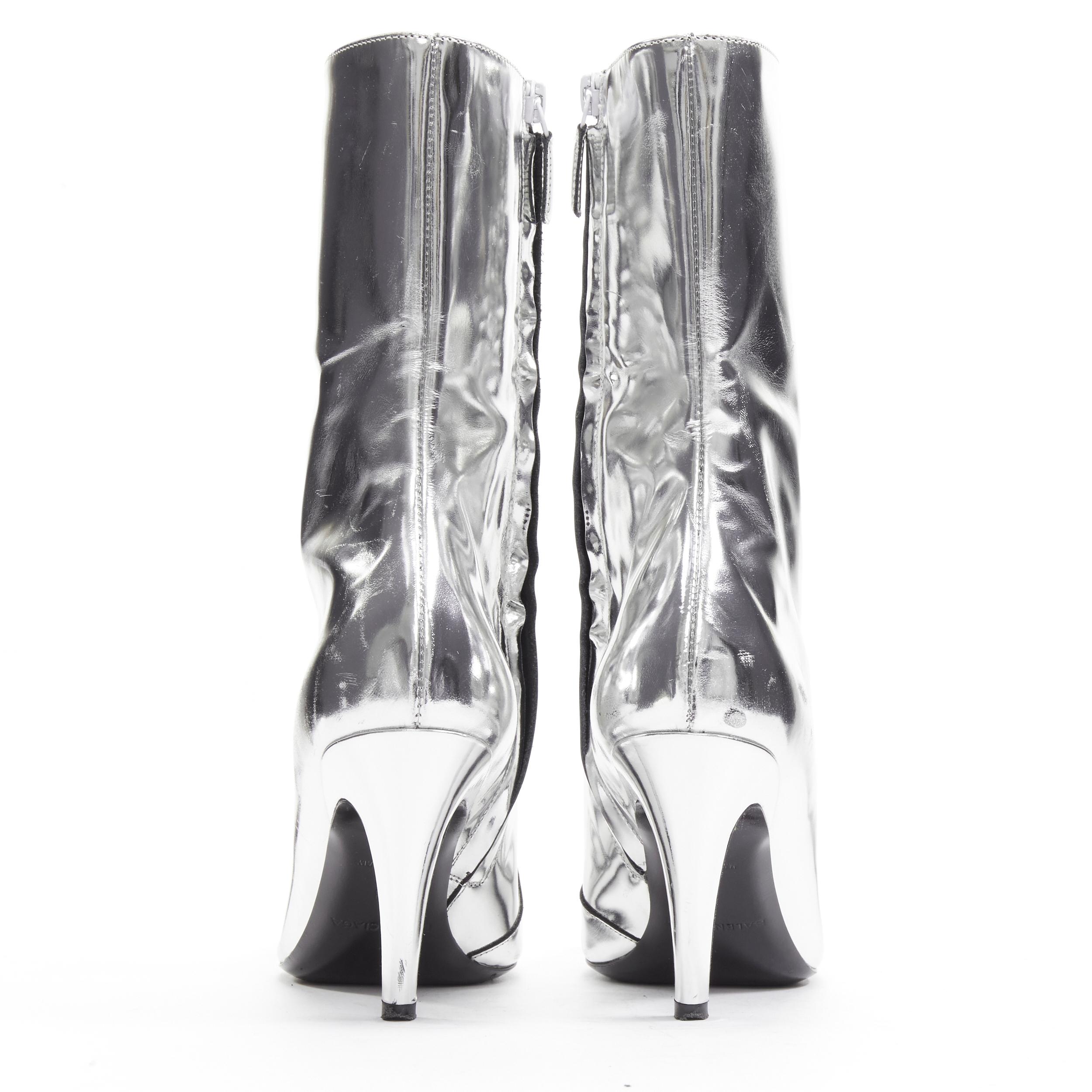 Women's BALENCIAGA Demna silver metallic mirrored leather high ankle boots EU38 For Sale