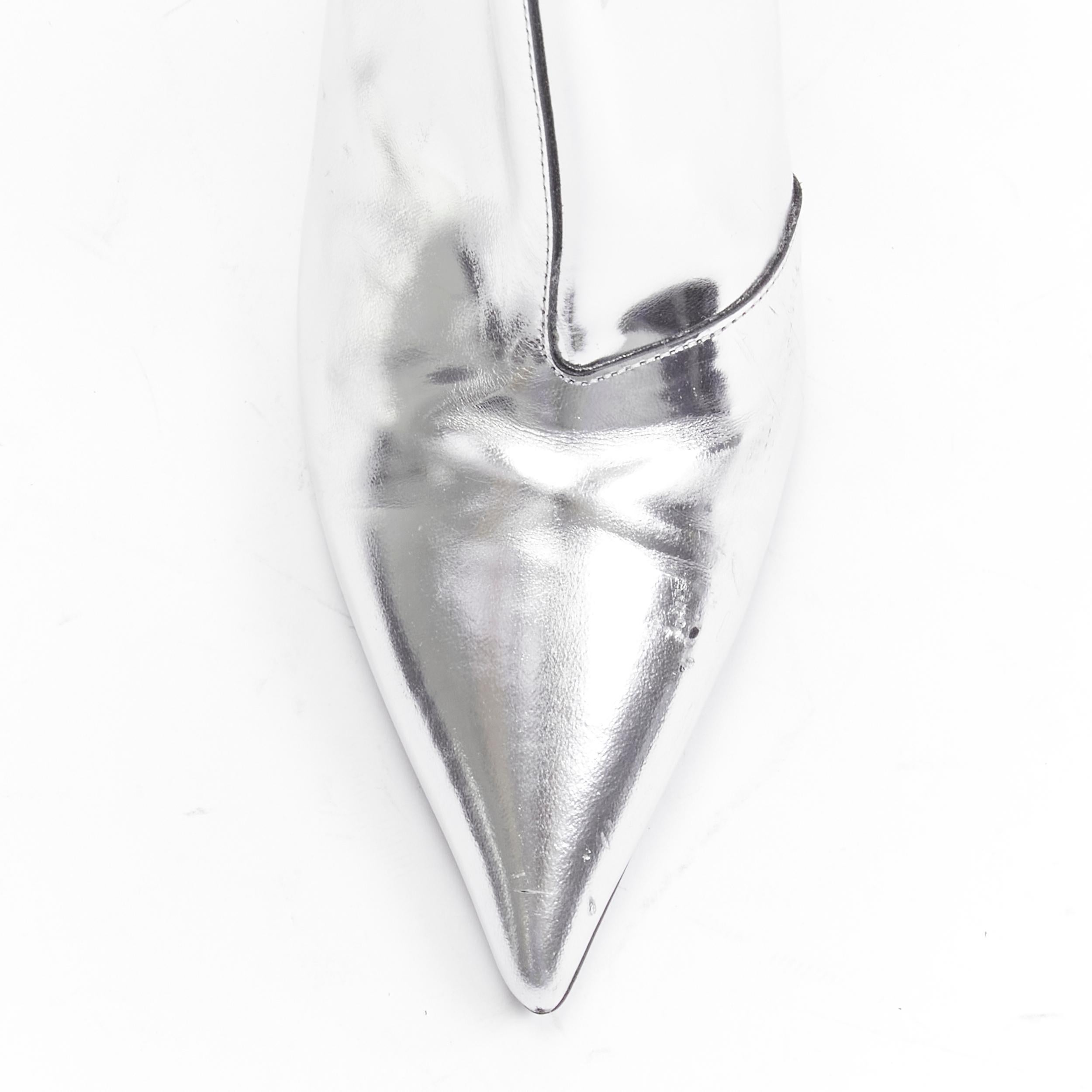 BALENCIAGA Demna silver metallic mirrored leather high ankle boots EU38 For Sale 1