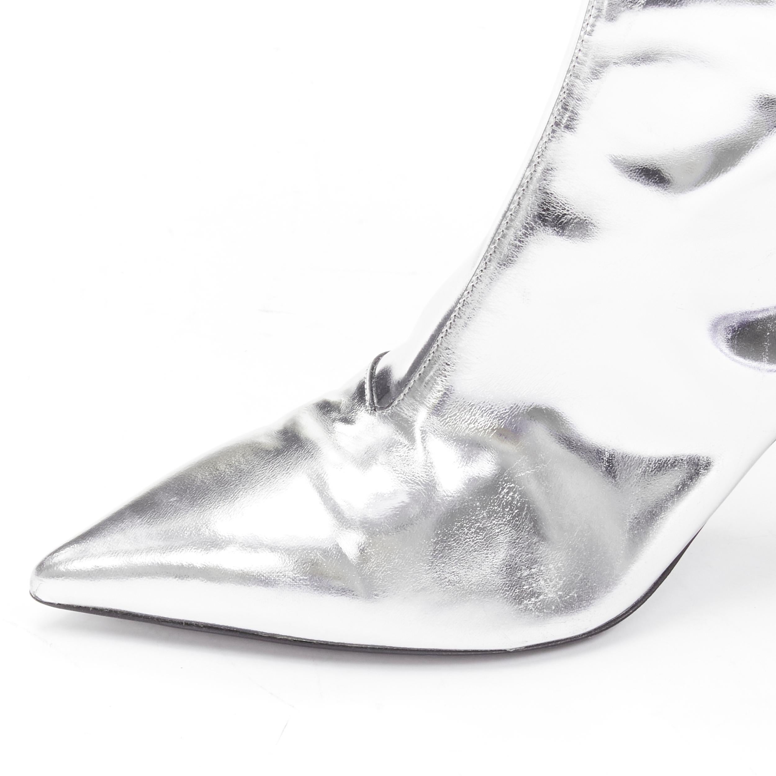 BALENCIAGA Demna silver metallic mirrored leather high ankle boots EU38 For Sale 2
