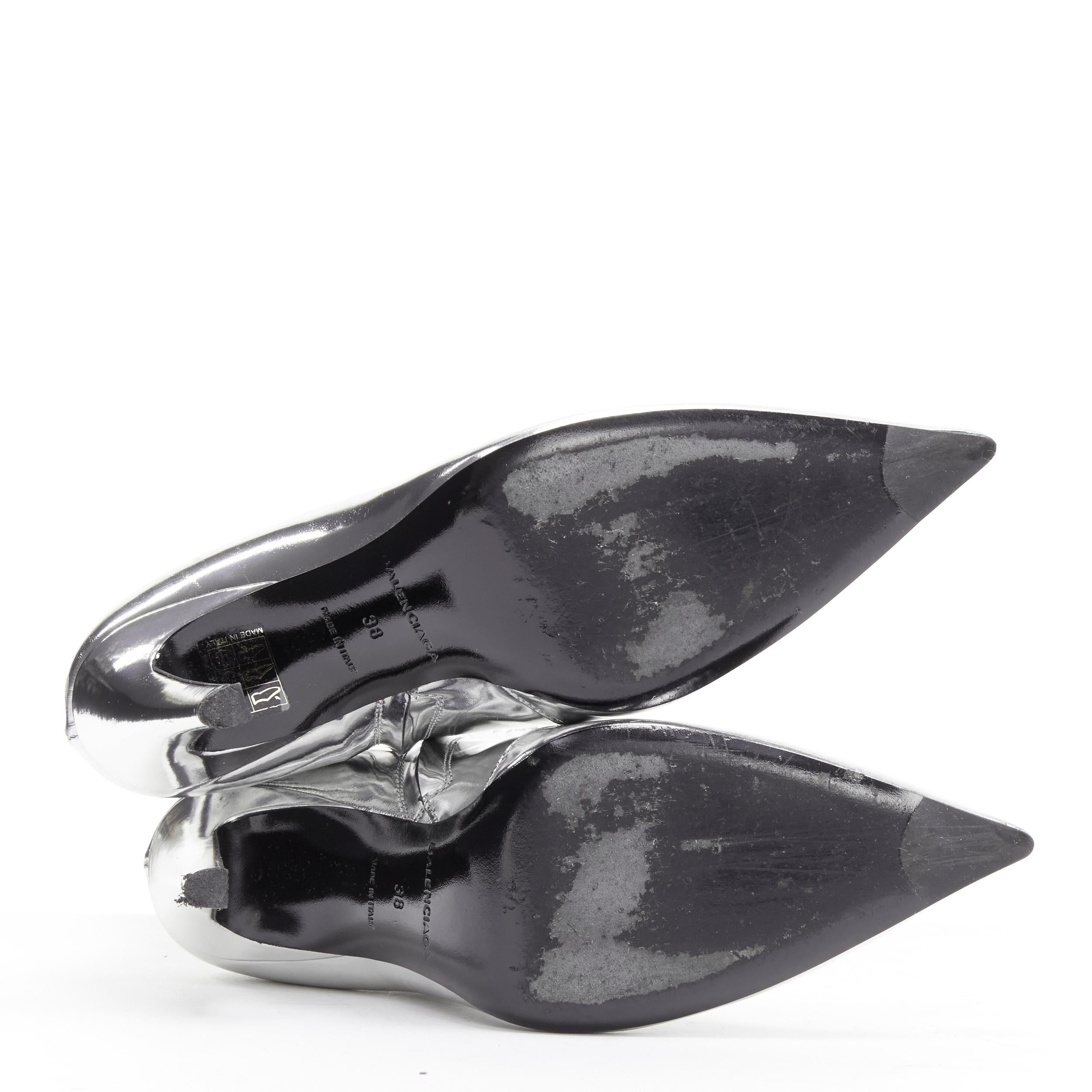 BALENCIAGA Demna silver metallic mirrored leather high ankle boots EU38 For Sale 4