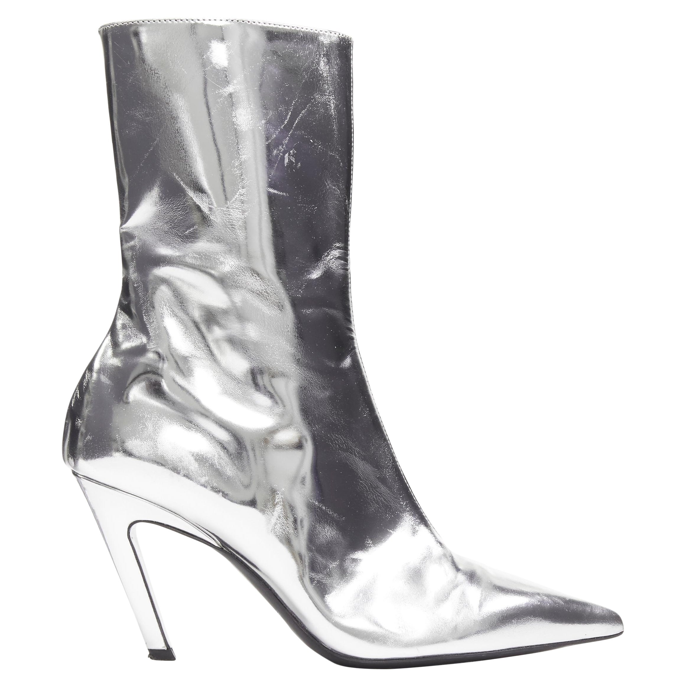 BALENCIAGA Demna bottes hautes en cuir miroité métallisé argenté EU38 en vente