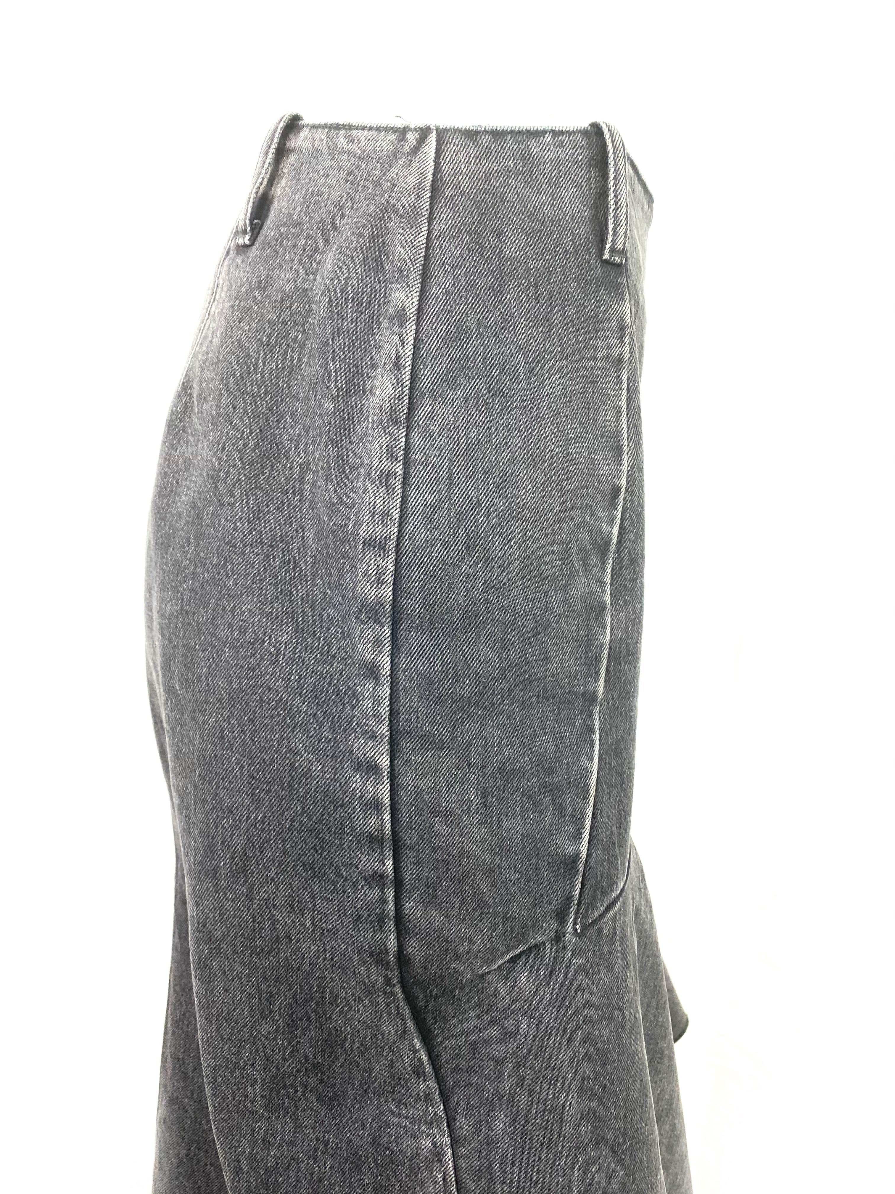 Gray Balenciaga Denim Flare Skirt, Size 42