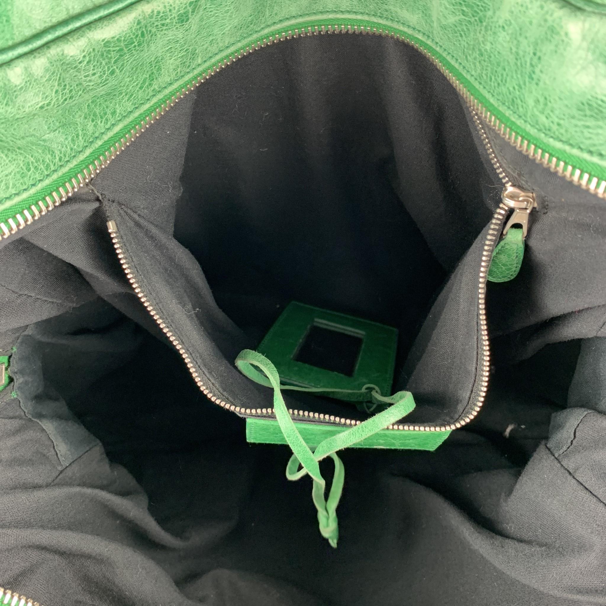 BALENCIAGA Distressed Green Leather Top Handles Handbag 2