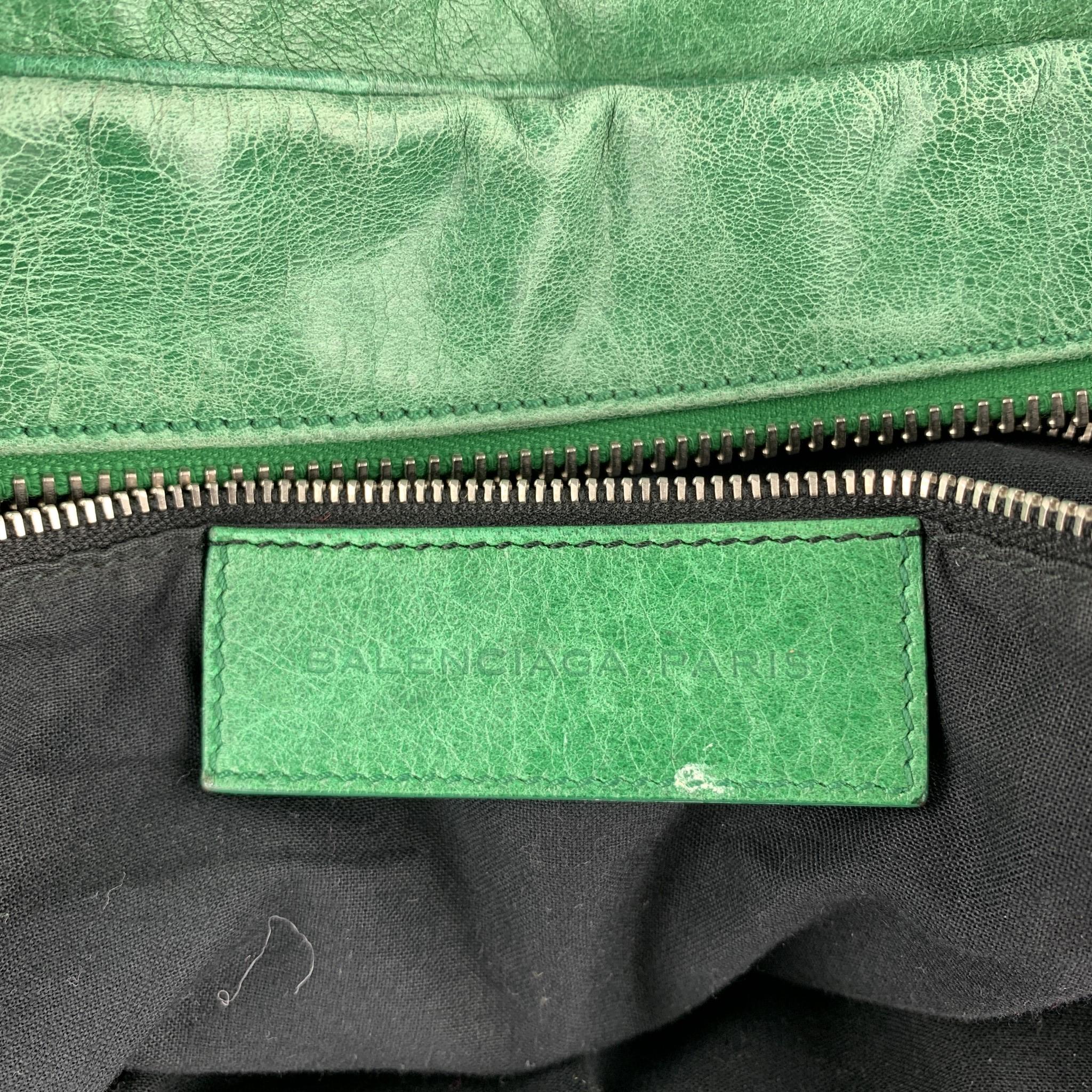 BALENCIAGA Distressed Green Leather Top Handles Handbag 3