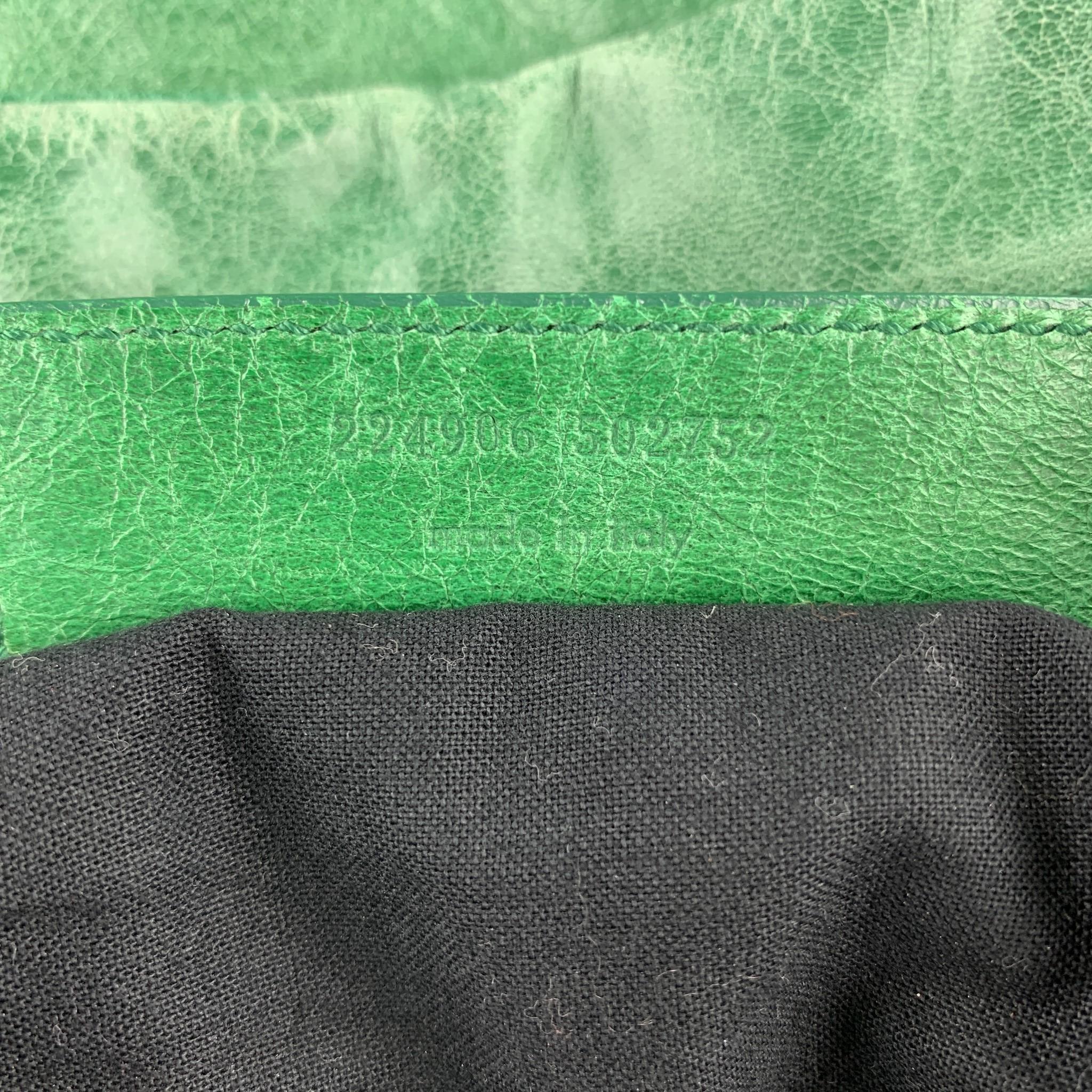 BALENCIAGA Distressed Green Leather Top Handles Handbag 4