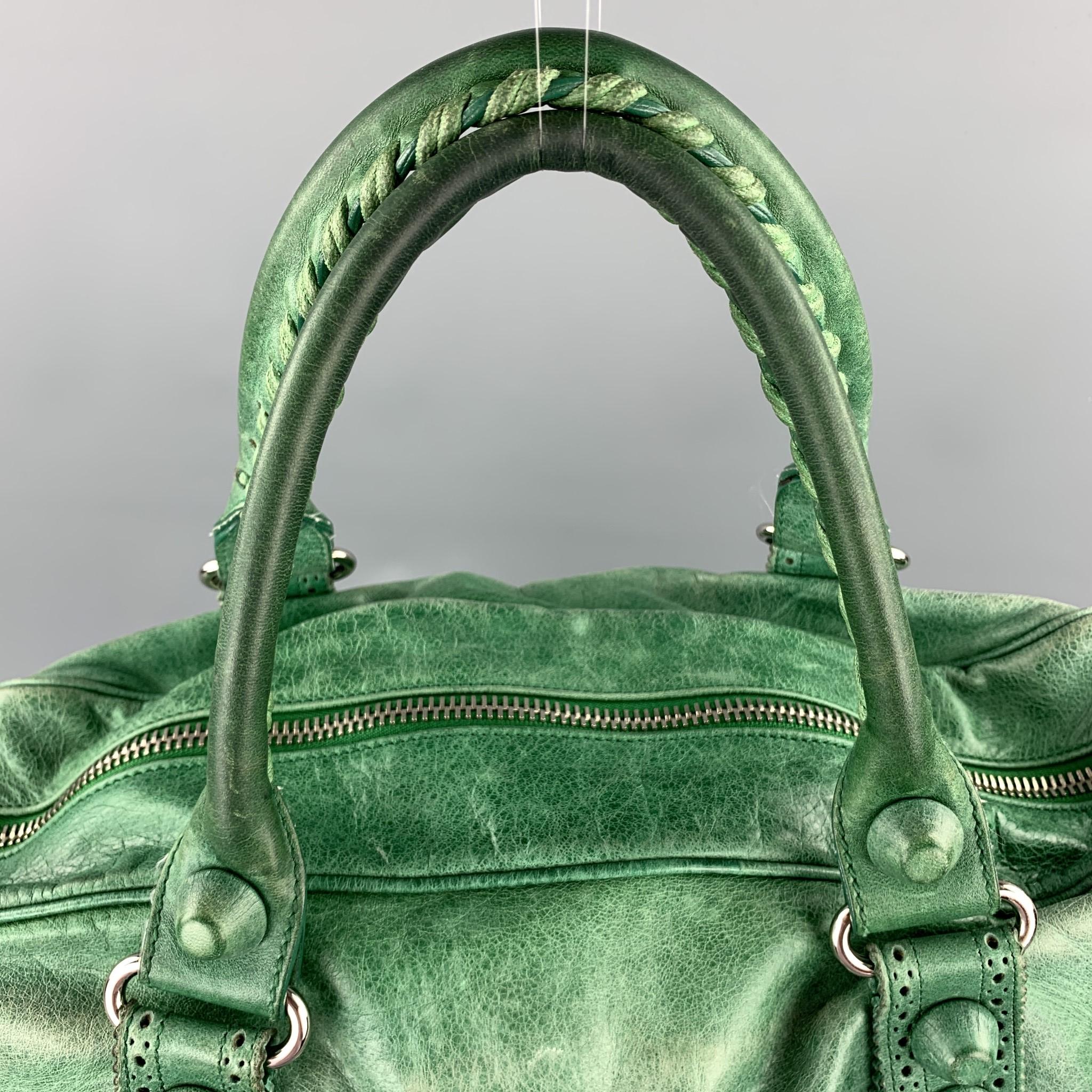 Women's BALENCIAGA Distressed Green Leather Top Handles Handbag