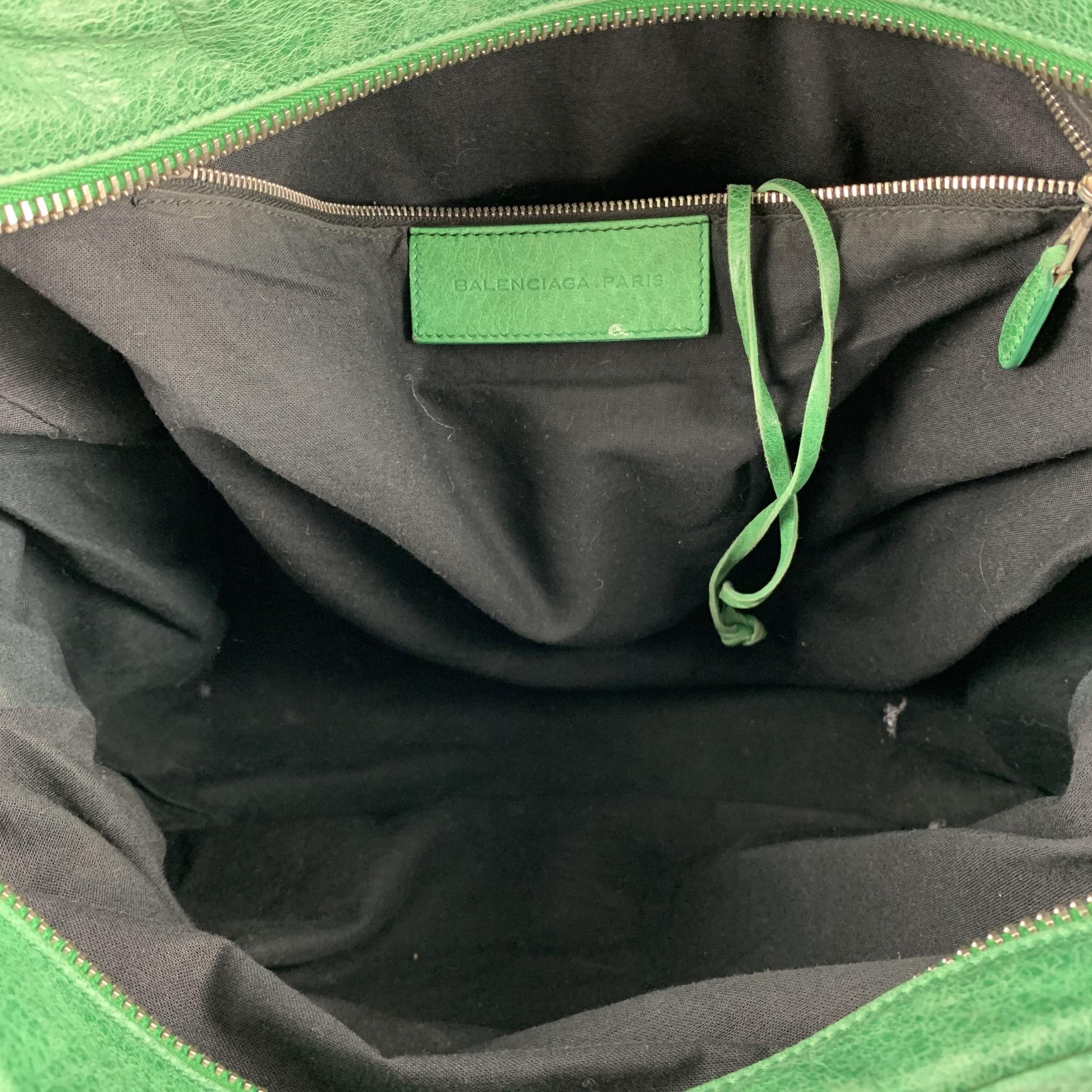BALENCIAGA Distressed Green Leather Top Handles Handbag 1