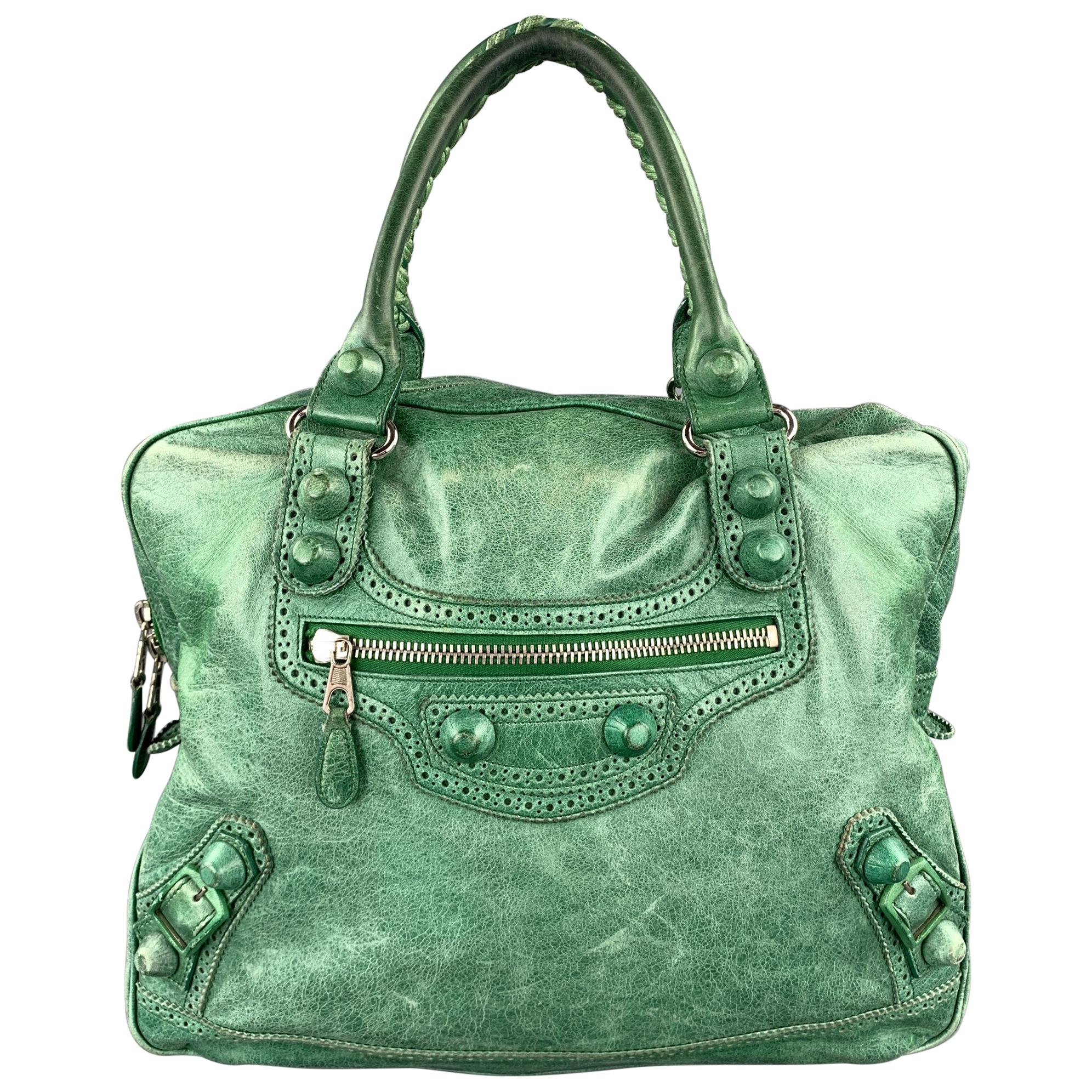 BALENCIAGA Distressed Green Leather Top Handles Handbag at 1stDibs |  173082200047, balenciaga purse