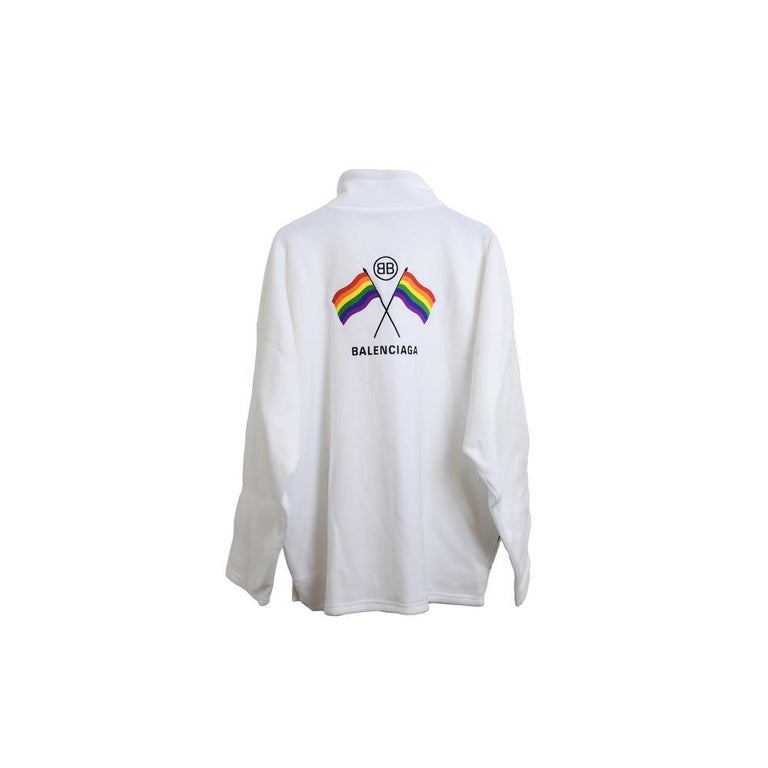Balenciaga Double Rainbow Flag Fleece White For Sale at 1stDibs