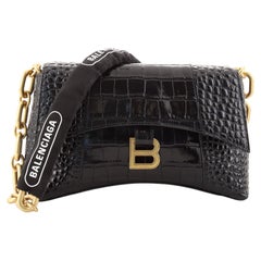 Balenciaga Downtown S Chain-Handle Shoulder Bag Crocodile Embossed Leathe