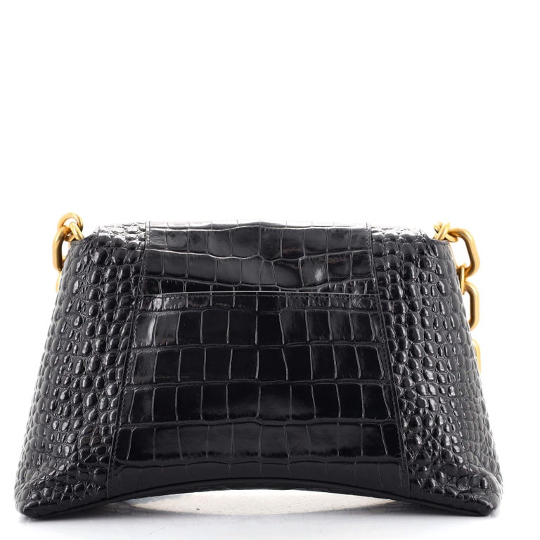 Dissona Luxurious Black Croc Embossed Leather Crossbody Bag Shoulder Purse  NWT