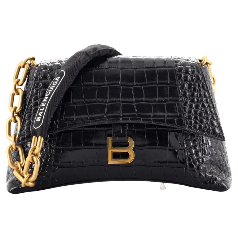 Dissona Luxurious Black Croc Embossed Leather Crossbody Bag Shoulder Purse  NWT
