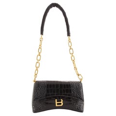 Balenciaga Downtown S Chain-Handle Shoulder Bag Crocodile Embossed Leather XS