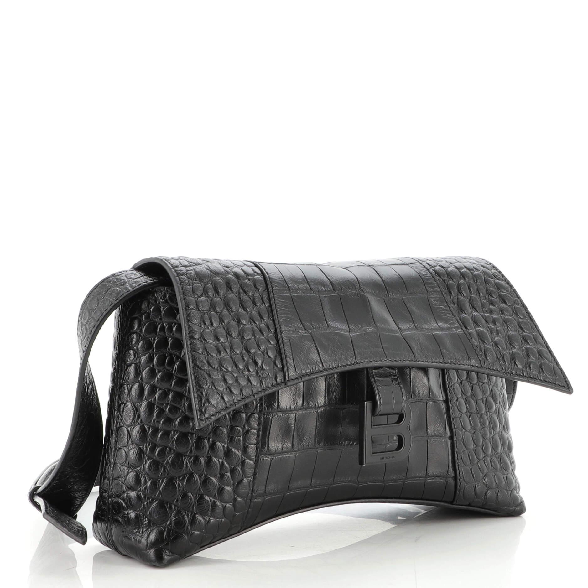 Balenciaga Downtown Soft Hourglass Shoulder Bag Crocodile Embossed ...