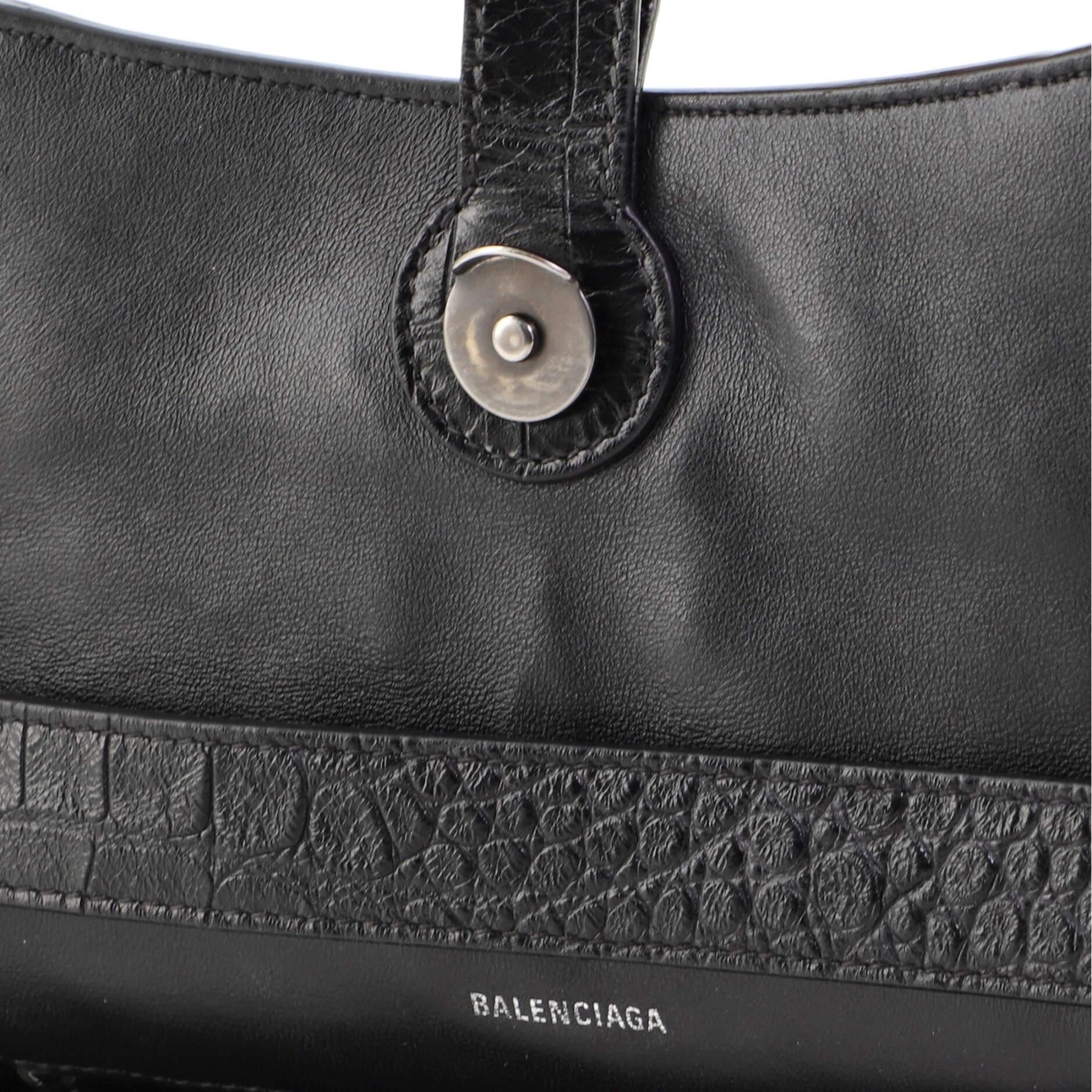 Balenciaga Downtown Soft Hourglass Shoulder Bag Crocodile Embossed Leathe