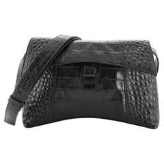 Balenciaga Downtown Soft Hourglass Shoulder Bag Crocodile Embossed Leathe