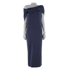 Balenciaga draped off shoulder layered navy gown 40 FR