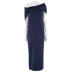 Balenciaga draped off shoulder layered navy gown - Size US 8