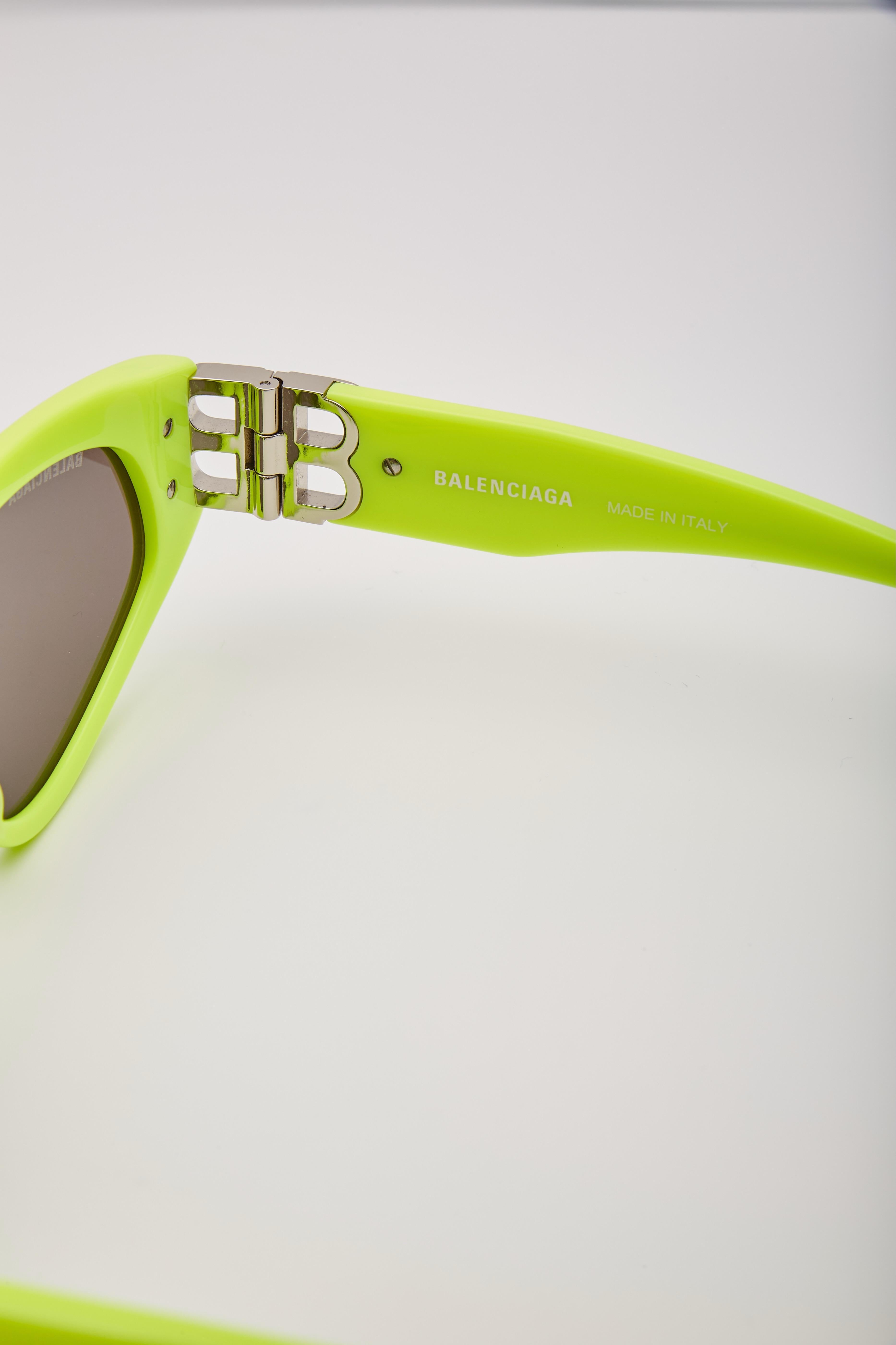 Balenciaga Dynasty Bb Rectangle Acetate Neon Yellow Sunglasses For Sale 6