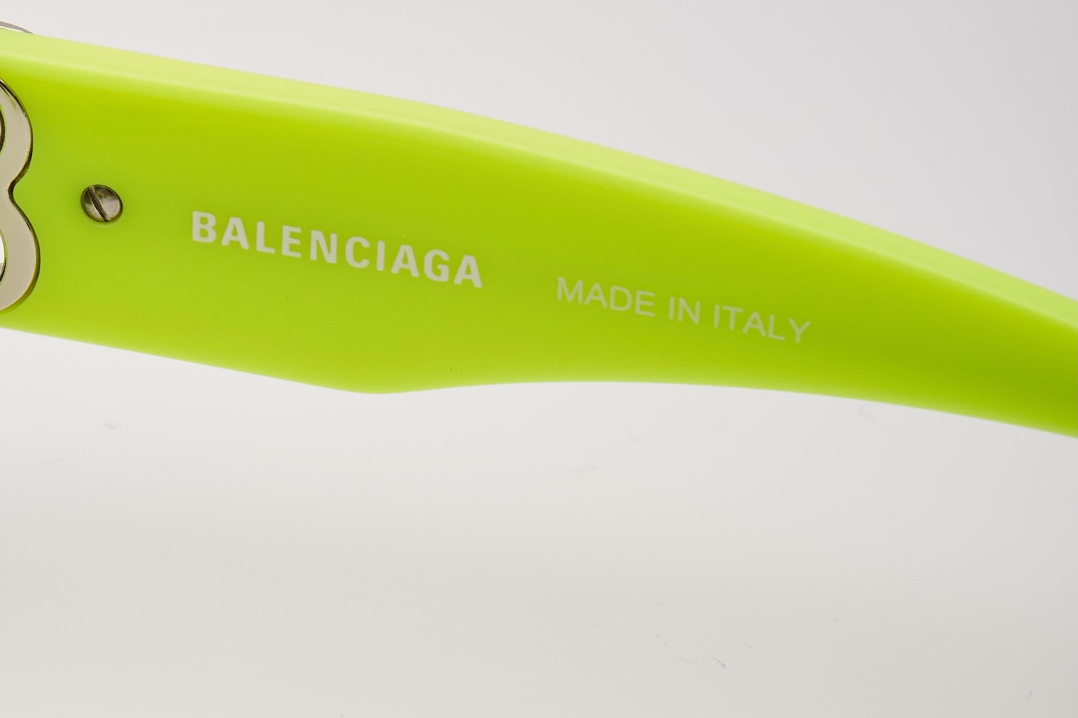 Balenciaga Dynasty Bb Rectangle Acetate Neon Yellow Sunglasses For Sale 1