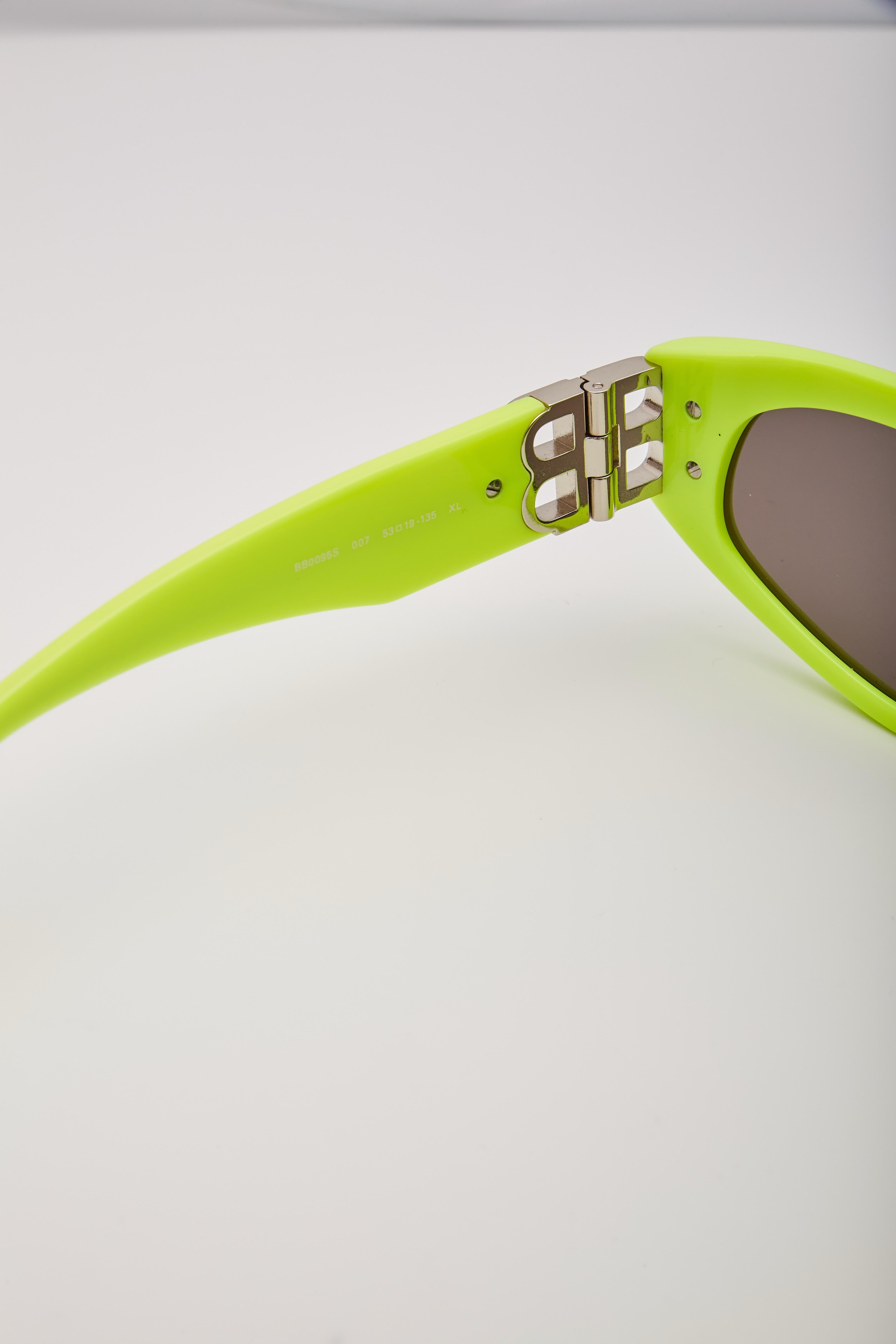 Balenciaga Dynasty Bb Rectangle Acetate Neon Yellow Sunglasses For Sale 2