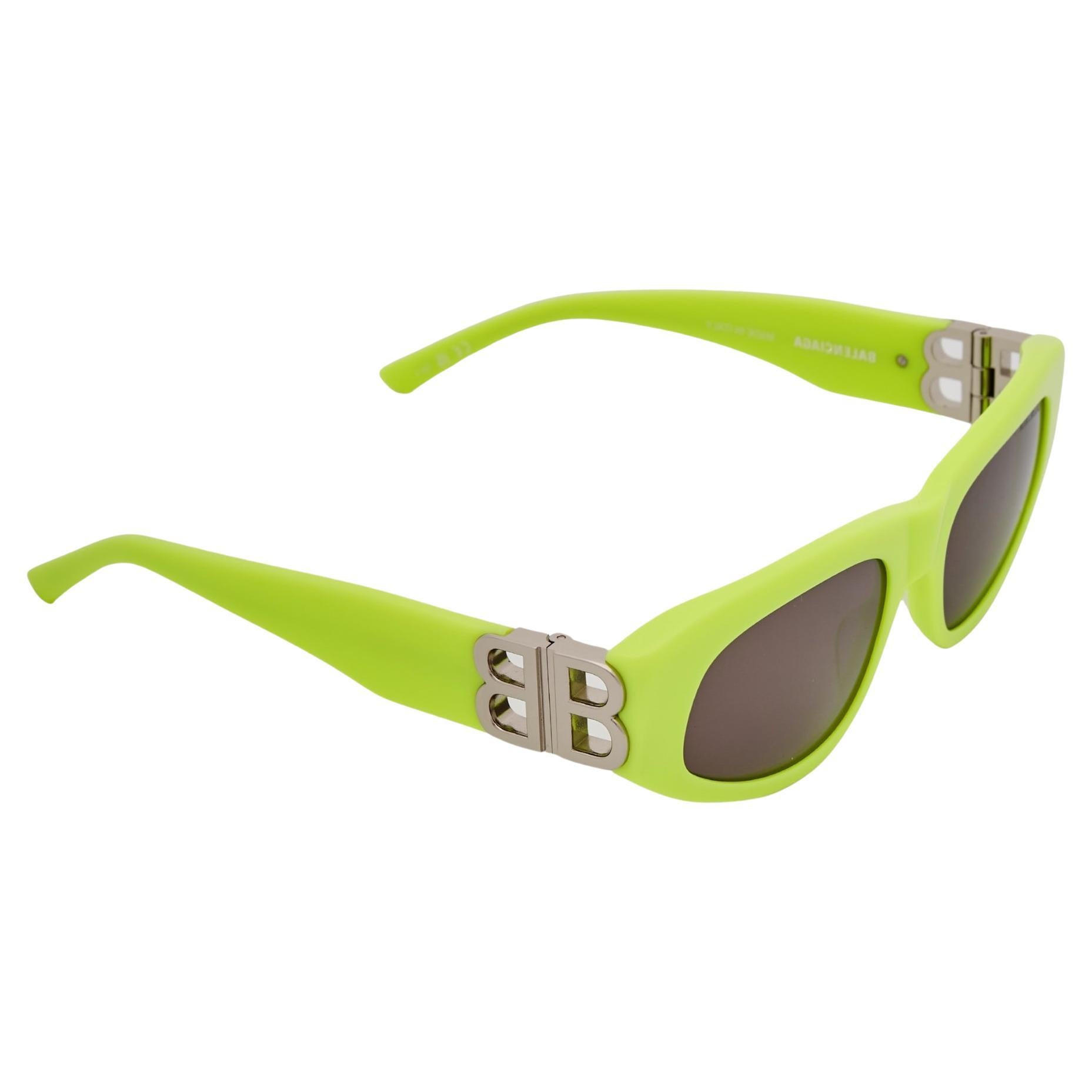 Balenciaga Dynasty Bb Rectangle Acetate Neon Yellow Sunglasses For Sale