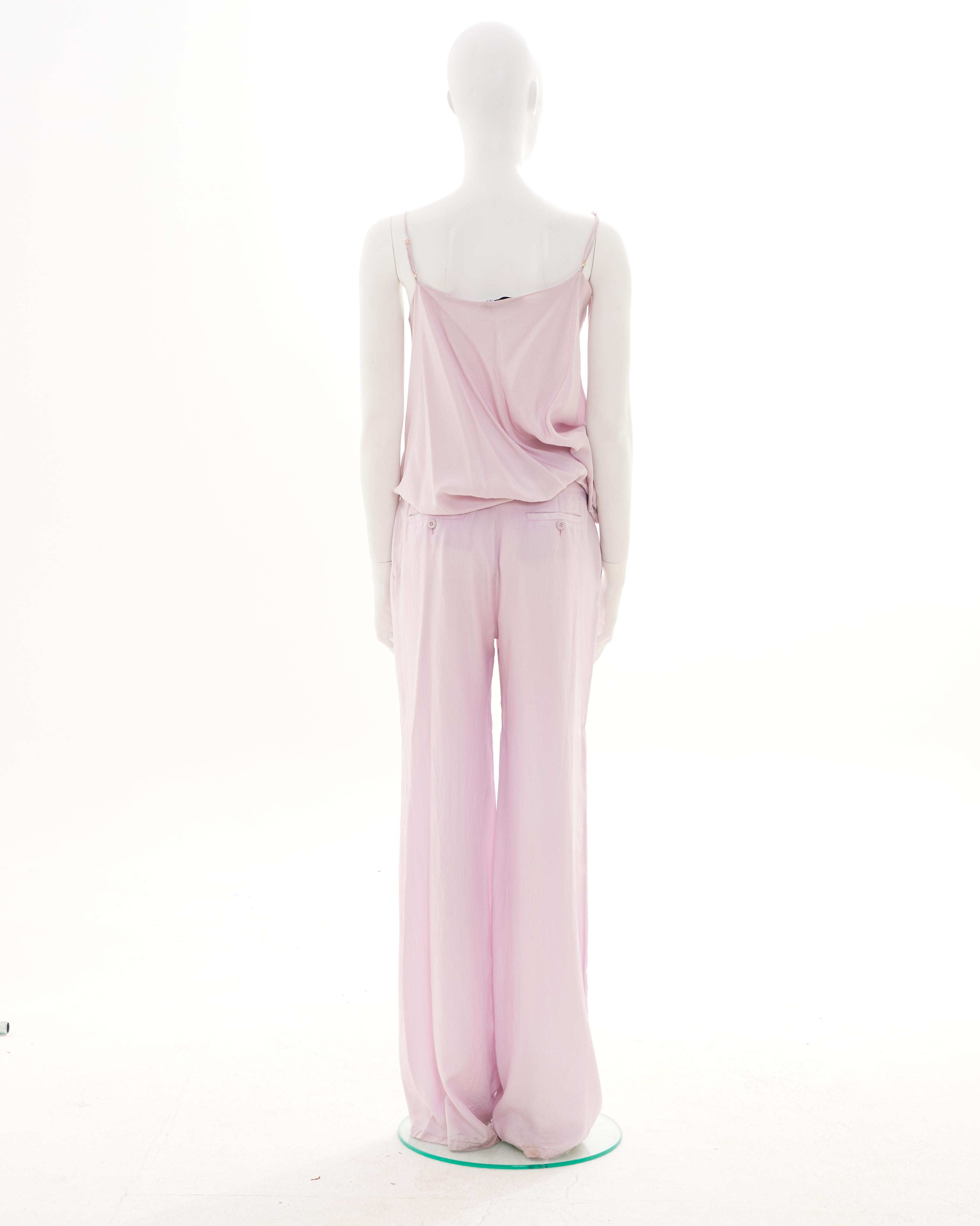 Beige Balenciaga Early 2000s Pink Silk Set Top and Pants For Sale