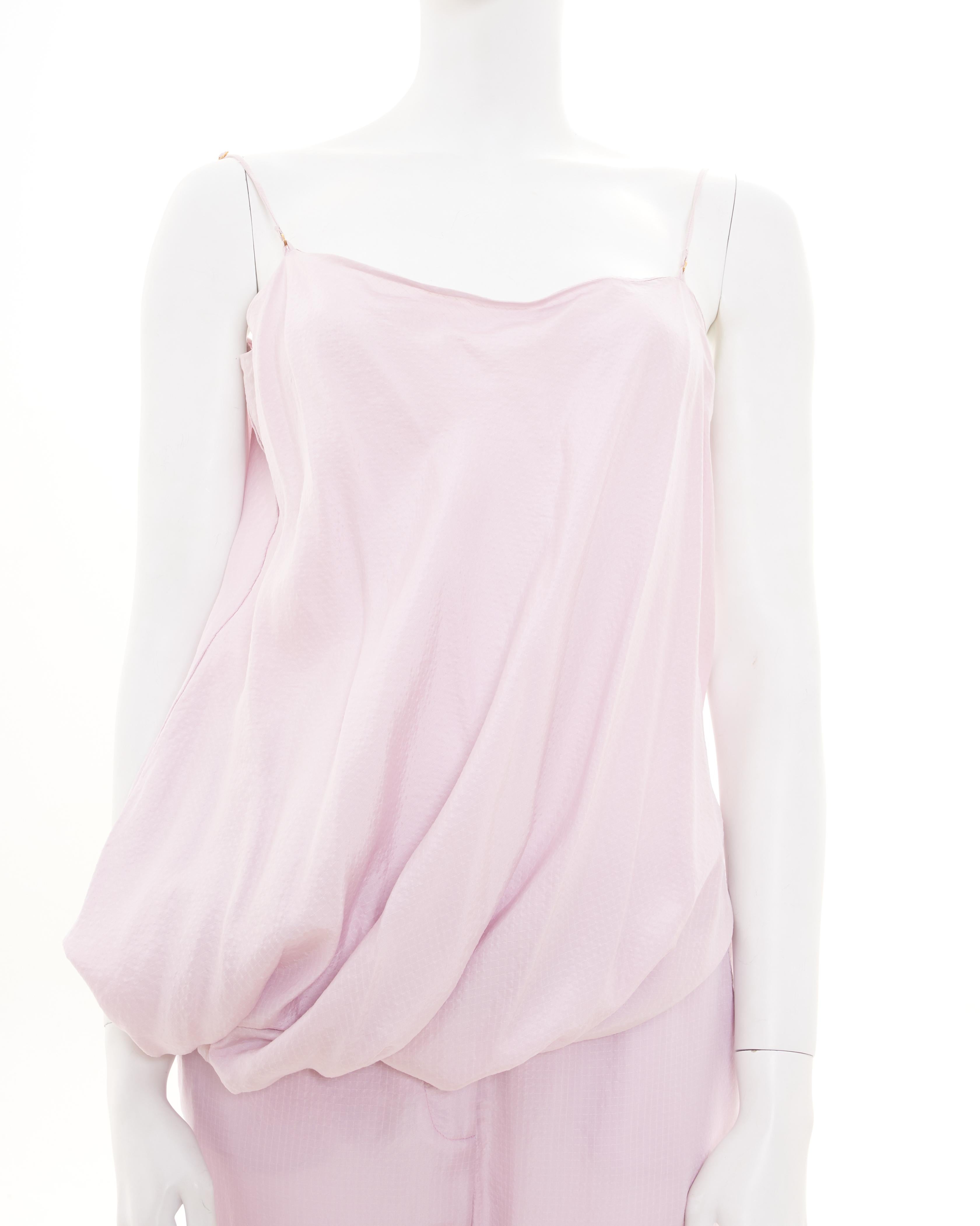 Women's Balenciaga Early 2000s Pink Silk Set Top and Pants For Sale