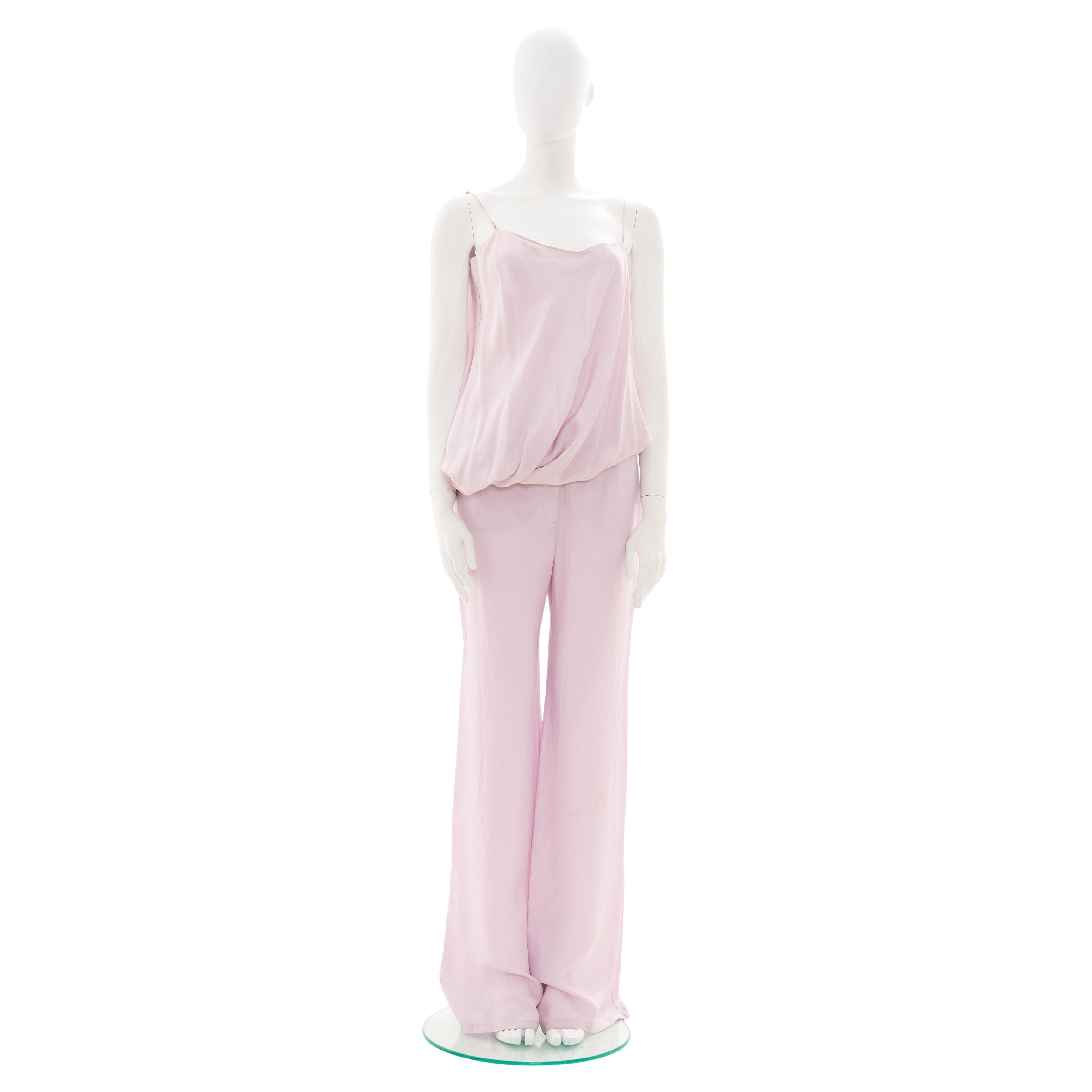 Balenciaga Early 2000s Pink Silk Set Top and Pants For Sale