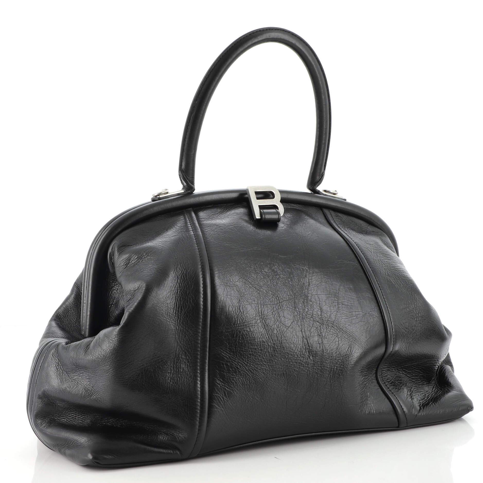 Black Balenciaga Editor Frame Top Handle Bag Leather Large