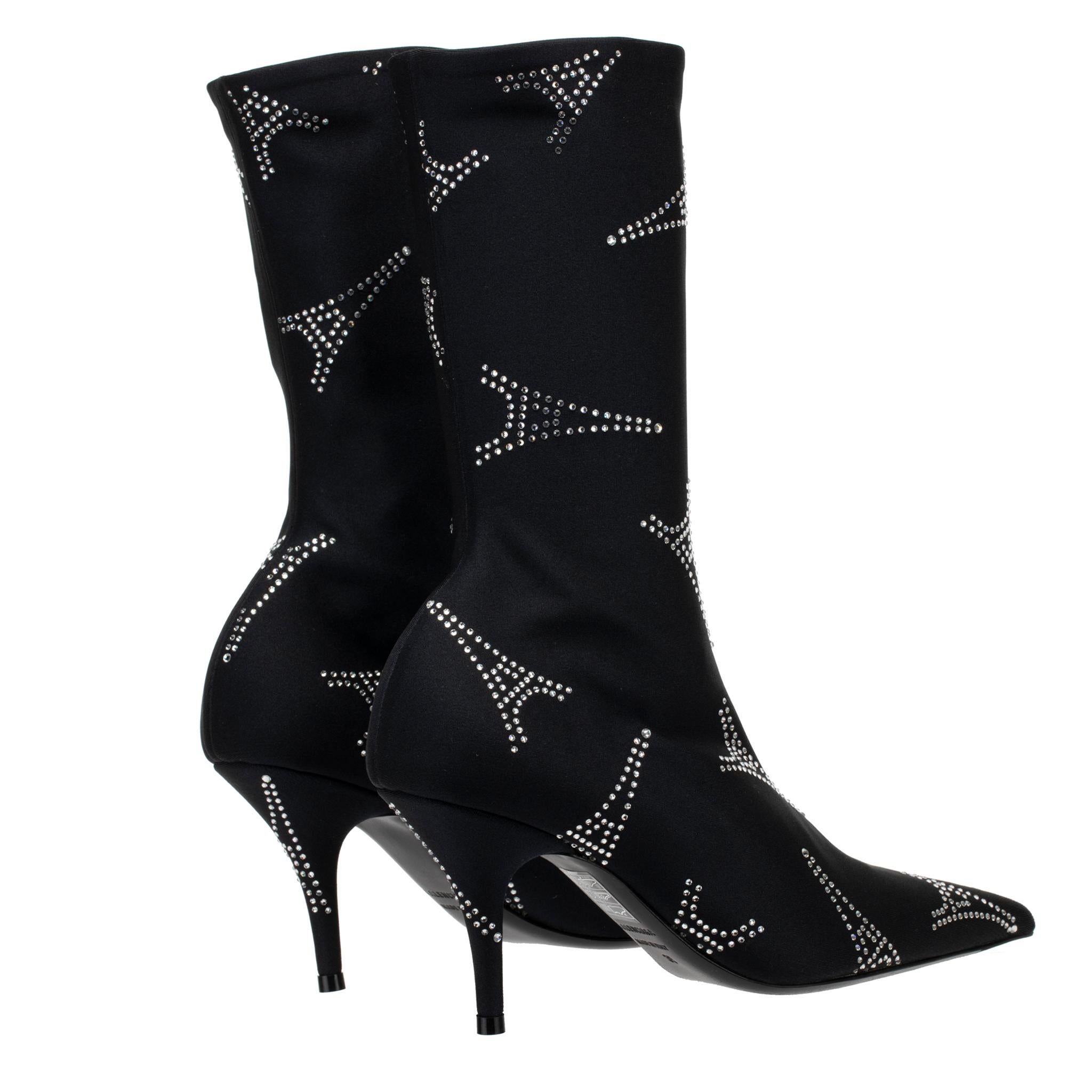 Balenciaga Eiffel Tower Crystal Stretch Knit Knife Boot Black 35 FR For Sale 2