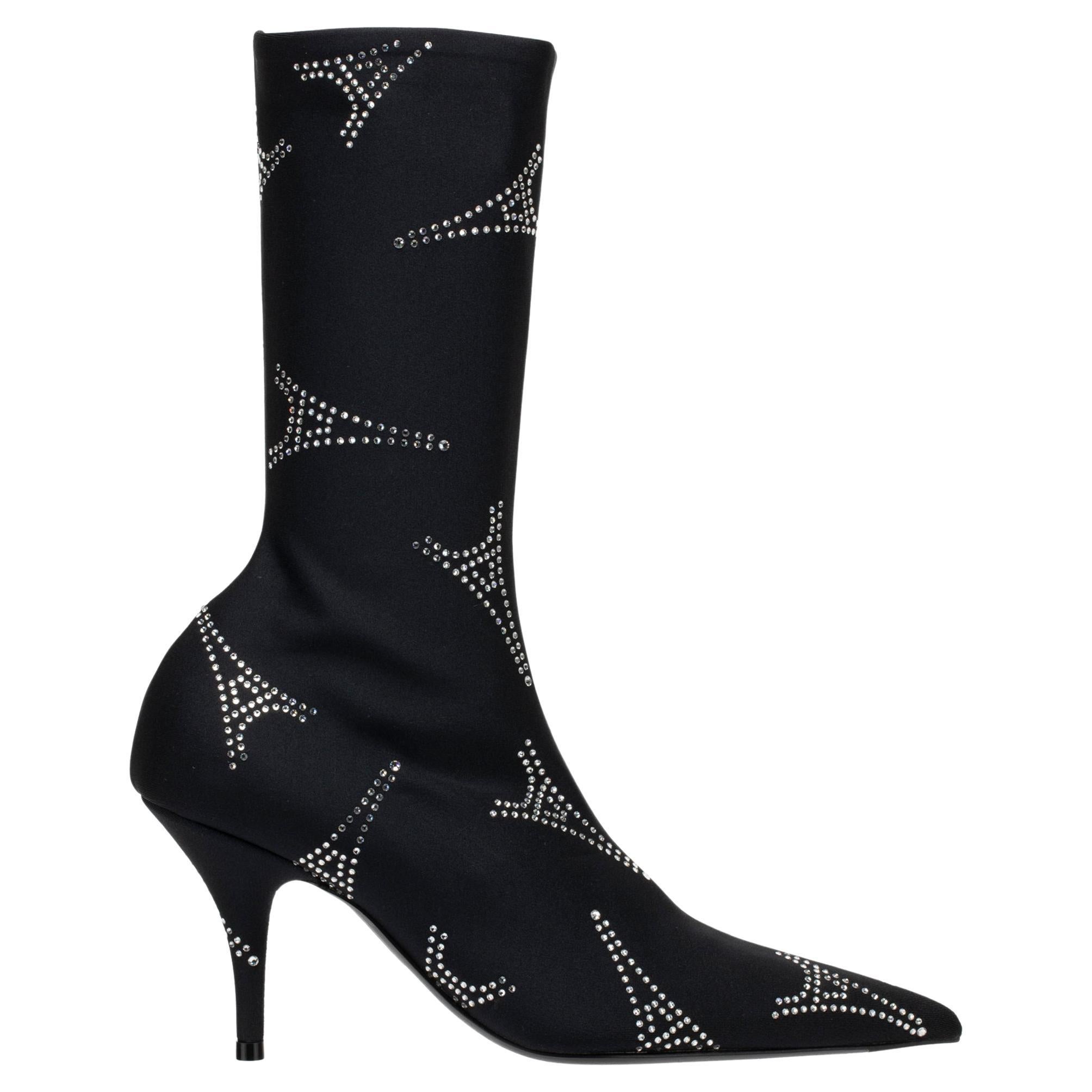 Balenciaga Eiffel Tower Crystal Stretch Knit Knife Boot Black 35 FR For Sale