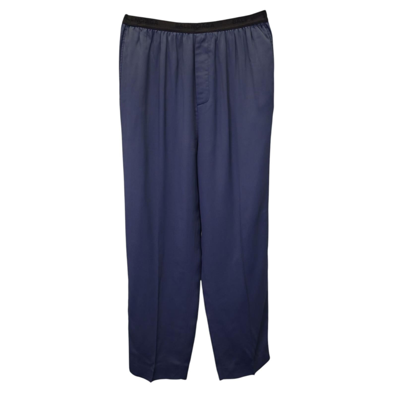 Pre-owned Balenciaga Elastic Trousers In Navy Blue Viscose