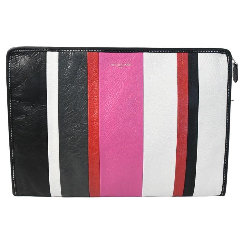 Balenciaga Envelope Leather Clutch Pink Red White Black Stripes For Sale