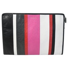 Balenciaga Envelope Leather Clutch Pink Red White Black Stripes