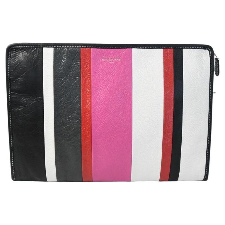 Balenciaga Envelope Leather Clutch Pink Red White Black Stripes For Sale at  1stDibs
