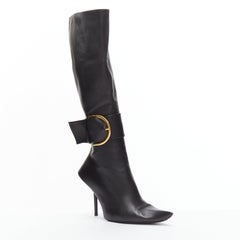 BALENCIAGA Essex 110 gold buckle black leather big buckle knife boots EU38