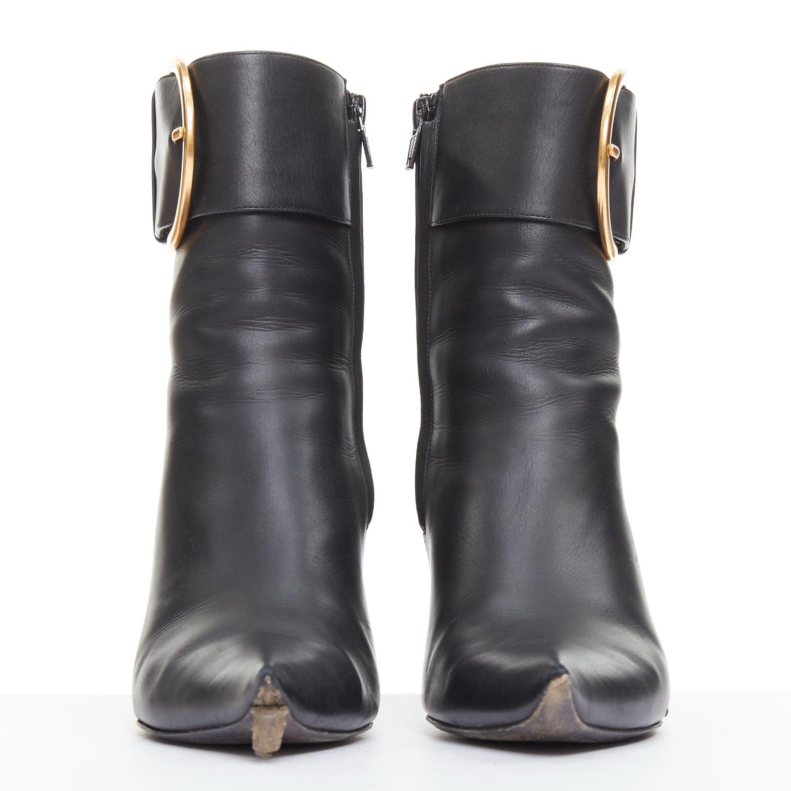 BALENCIAGA Essex 80 botines de piel negra con hebilla dorada EU36 Negro en venta