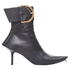 BALENCIAGA Essex 80 botines de piel negra con hebilla dorada EU36