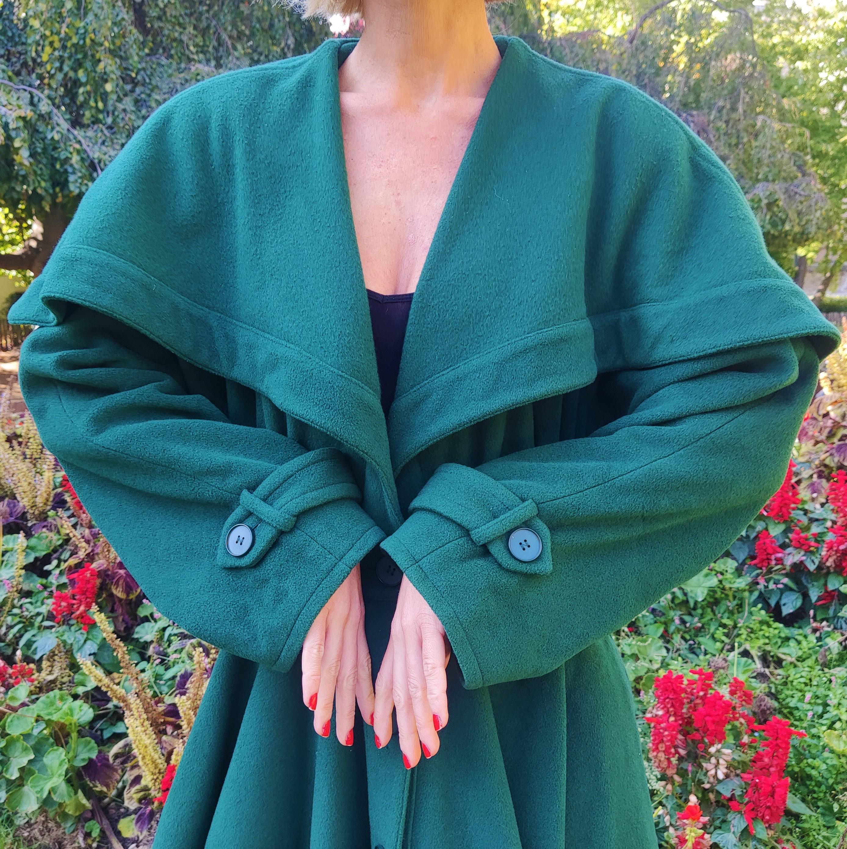 Balenciaga Evening Ball Gown Wool Cashmere Wasp Waist 80s Green Jacket Coat 4
