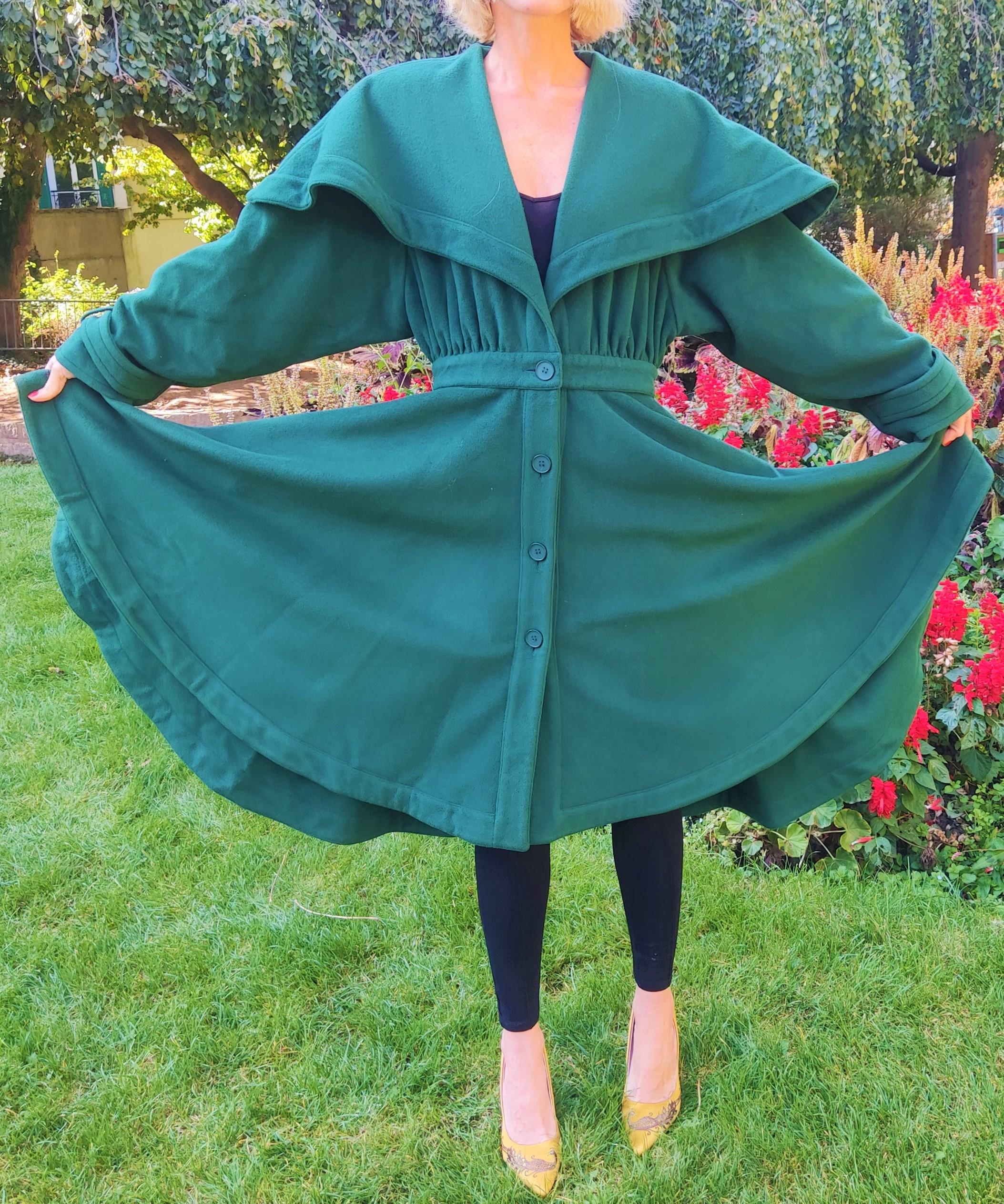 Balenciaga Evening Ball Gown Wool Cashmere Wasp Waist 80s Green Jacket Coat 5